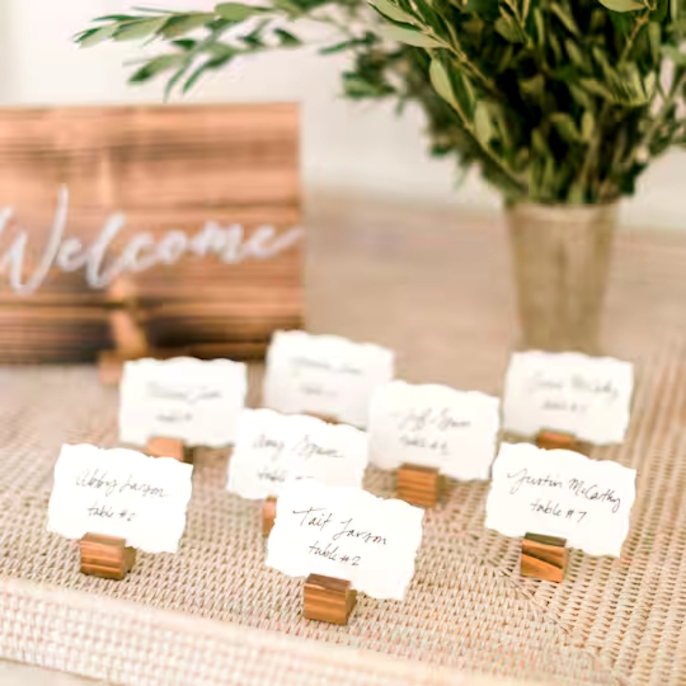 Wood place name holders wedding
